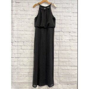 Sharagano Black Embroidered Lace Stretch Halter Long Maxi‎ Dress